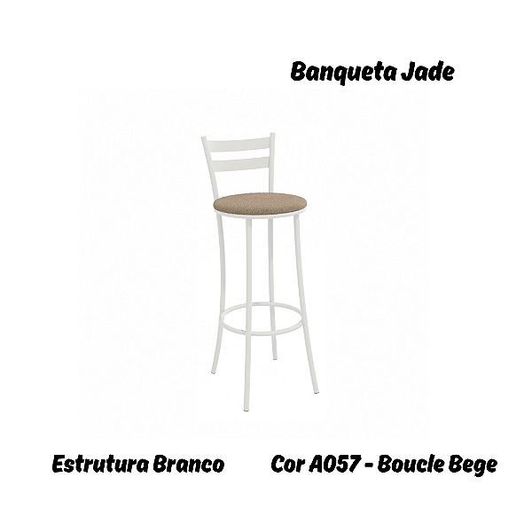 Banqueta Jade - Ref. 1B699-BR - Estampa: A057 (Bouclé Bege) Branco- Kappesberg Crome