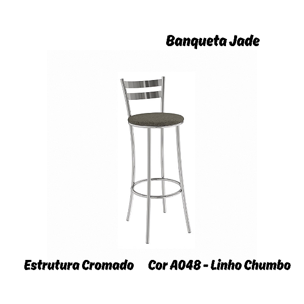 Banqueta Jade - Ref. 1B699-CR - Estampa: A048 (Linho Chumbo) Cromado - Kappesberg Crome