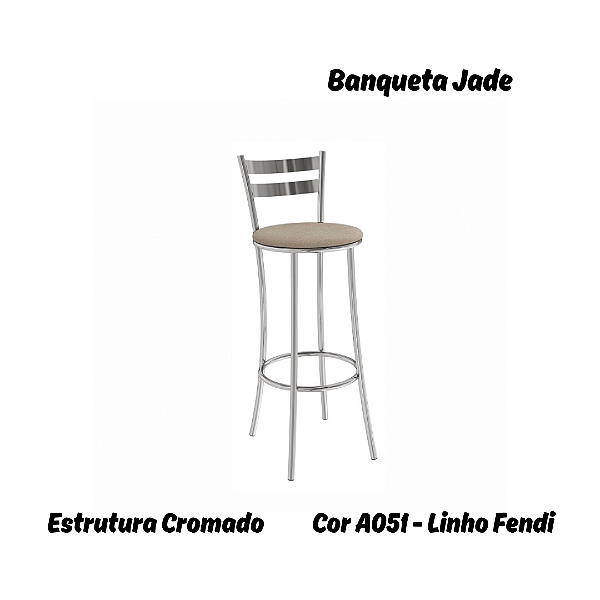 Banqueta Jade - Ref. 1B699-CR - Estampa: A051 (Linho Fendi) Cromado - Kappesberg Crome