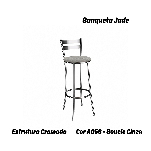 Banqueta Jade - Ref. 1B699-CR - Estampa: A056 (Bouclé Cinza) Cromado - Kappesberg Crome