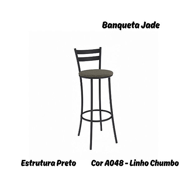 Banqueta Jade - Ref. 1B699-PR - Estampa: A048 (Linho Chumbo) Preto - Kappesberg Crome