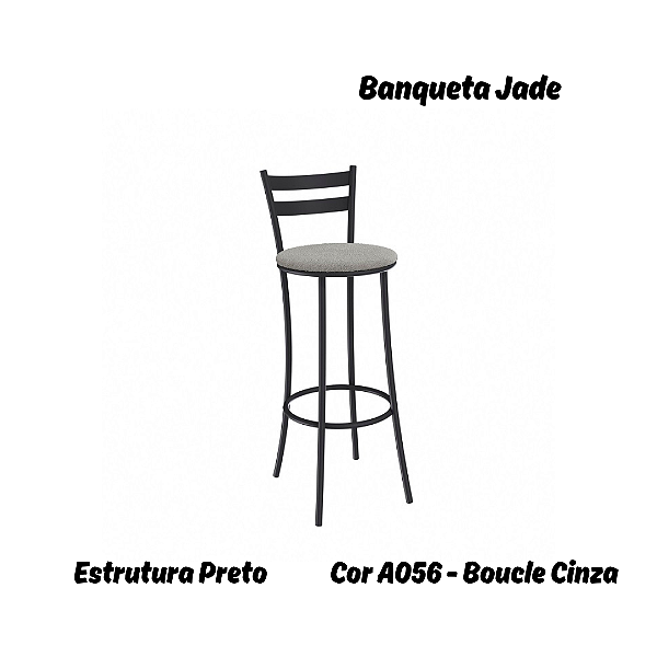 Banqueta Jade - Ref. 1B699-PR - Estampa: A056 (Bouclé Cinza) Preto - Kappesberg Crome