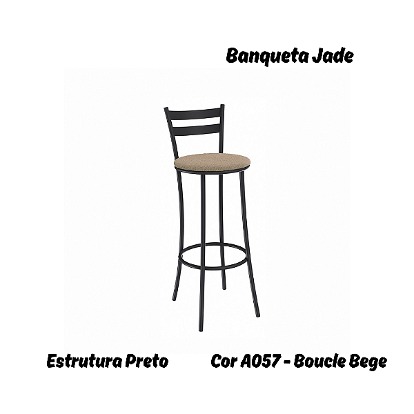 Banqueta Jade - Ref. 1B699-PR - Estampa: A057 (Bouclé Bege) Preto - Kappesberg Crome