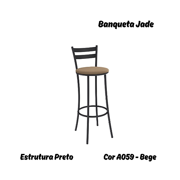 Banqueta Jade - Ref. 1B699-PR - Estampa: A059 (Bege) Preto - Kappesberg Crome