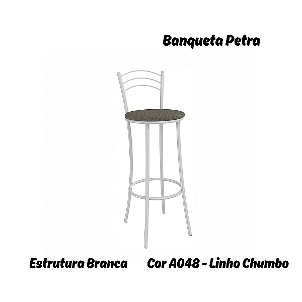 Banqueta Petra - Ref. 1B700-BR - Estampa: A048 (Linho Chumbo) Branco - Kappesberg Crome