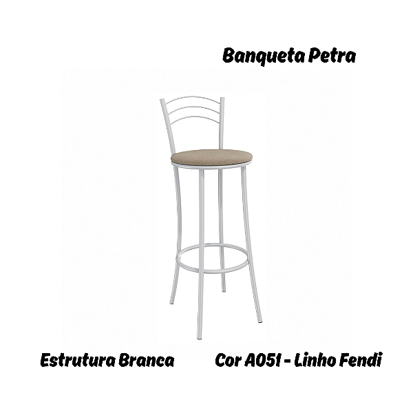 Banqueta Petra - Ref. 1B700-BR - Estampa: A051 (Linho Fendi) Branco - Kappesberg Crome
