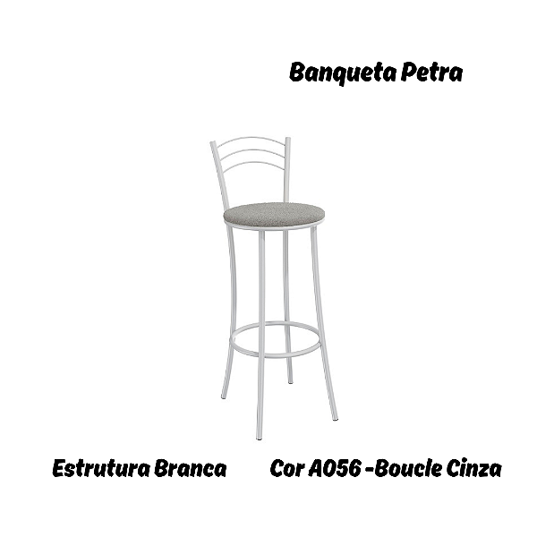 Banqueta Petra - Ref. 1B700-BR - Estampa: A056 (Boucle Cinza) Branco - Kappesberg Crome
