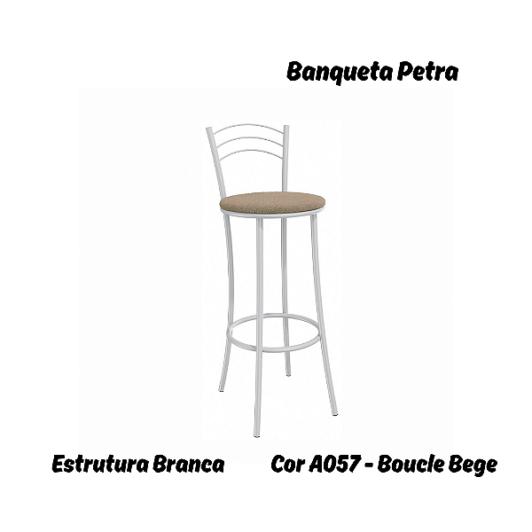 Banqueta Petra - Ref. 1B700-BR - Estampa: A057 (Bouclé Bege) Branco - Kappesberg Crome