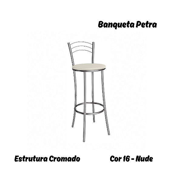 Banqueta Petra - Ref. 1B700-CR - Estampa: 16 (Nude) Cromado - Kappesberg Crome