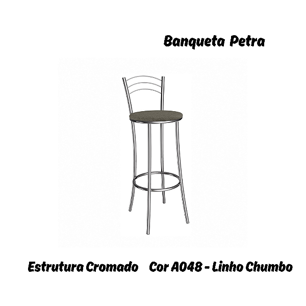 Banqueta Petra - Ref. 1B700-CR - Estampa: A048 (Linho Chumbo) Cromado - Kappesberg Crome