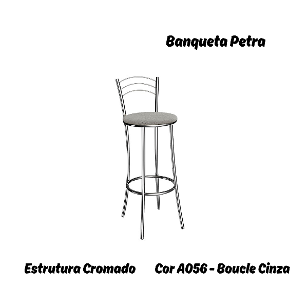 Banqueta Petra - Ref. 1B700-CR - Estampa: A056 (Bouclé Cinza) Cromado - Kappesberg Crome