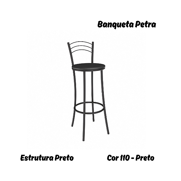 Banqueta Petra - Ref. 1B700-PR - Estampa: 110 (Preto) Preto - Kappesberg Crome