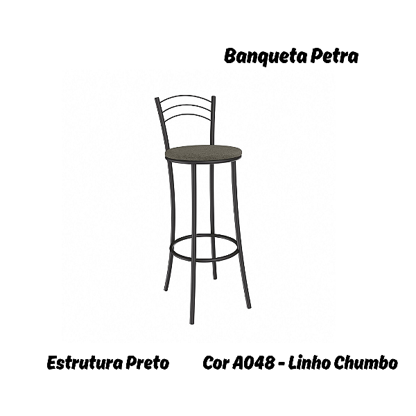 Banqueta Petra - Ref. 1B700-PR - Estampa: A048 (Linho Chumbo) Preto - Kappesberg Crome