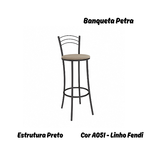 Banqueta Petra - Ref. 1B700-PR - Estampa: A051 (Linho Fendi) Preto - Kappesberg Crome