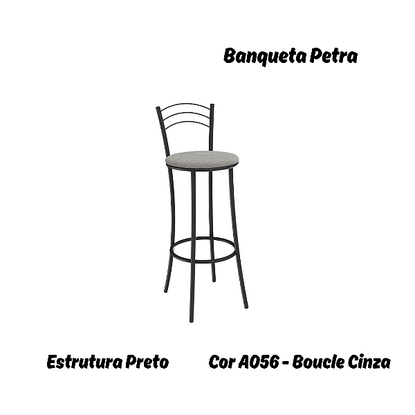 Banqueta Petra - Ref. 1B700-PR - Estampa: A056 (Bouclé Cinza) Preto - Kappesberg Crome