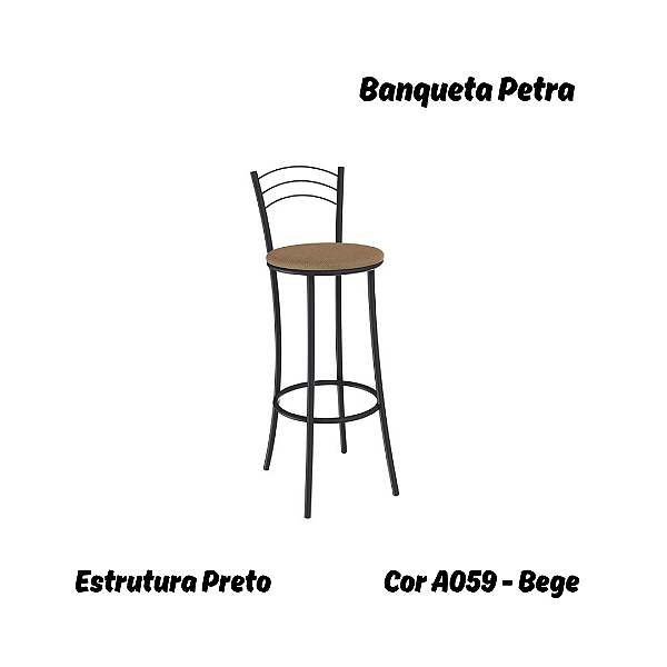 Banqueta Petra - Ref. 1B700-PR - Estampa: A059 (Bege) Preto - Kappesberg Crome