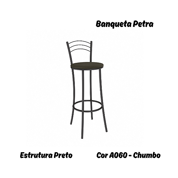 Banqueta Petra - Ref. 1B700-PR - Estampa: A060 (Chumbo) Preto - Kappesberg Crome