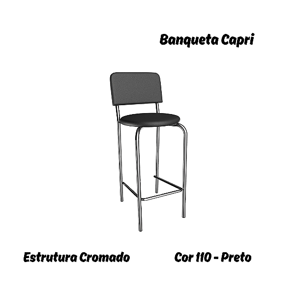 Banqueta Capri - Ref. 1B715-CR - Estampa: 110 (Preto) Cromado - Kappesberg Crome