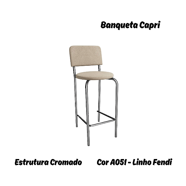 Banqueta Capri - Ref. 1B715-CR - Estampa: A051 (Linho Fendi) Cromado - Kappesberg Crome