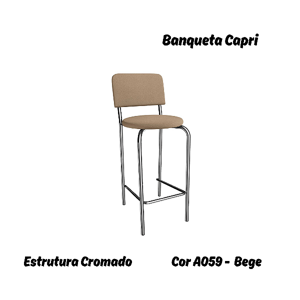 Banqueta Capri - Ref. 1B715-CR - Estampa: A059 (Bege) Cromado - Kappesberg Crome