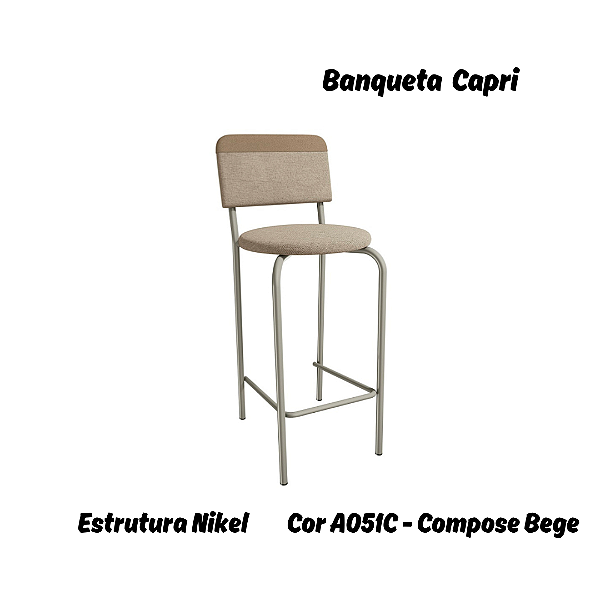 Banqueta Capri - Ref. 1B715-NK - Estampa: A051C (Compose Bege) Nikel - Kappesberg Crome