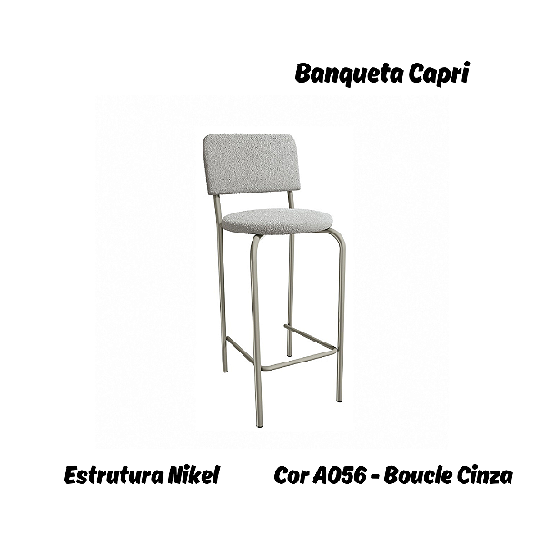 Banqueta Capri - Ref. 1B715-NK - Estampa: A056 (Boucle Cinza) Nikel - Kappesberg Crome