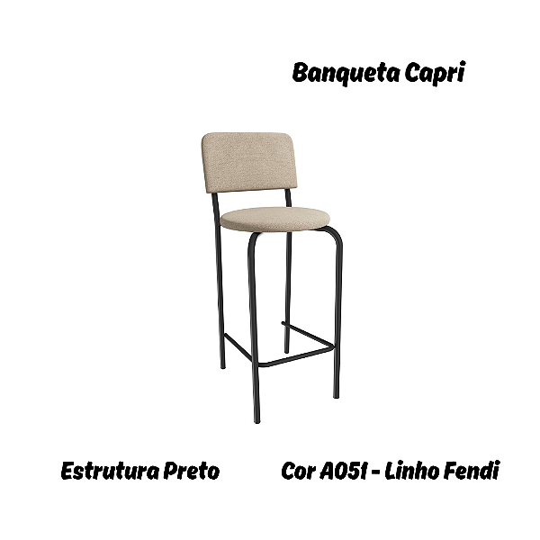 Banqueta Capri - Ref. 1B715-PR - Estampa: A051 (Linho Fendi) Preto - Kappesberg Crome