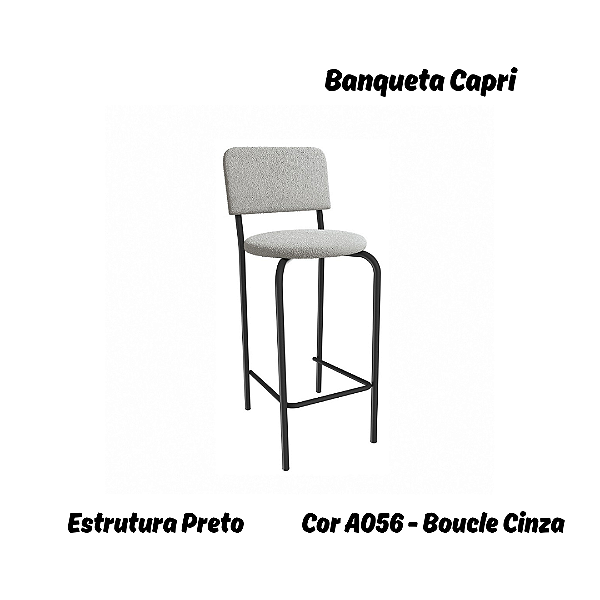Banqueta Capri - Ref. 1B715-PR - Estampa: A056 (Boucle Cinza) Preto - Kappesberg Crome