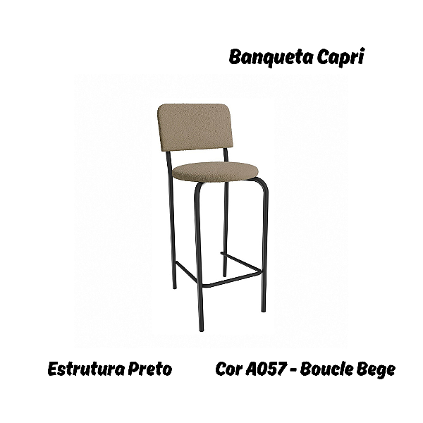 Banqueta Capri - Ref. 1B715-PR - Estampa: A057 (Boucle Bege) Preto - Kappesberg Crome