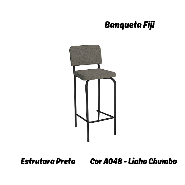 Banqueta Fiji - Ref. 1B712-PR - Estampa: A048 (Linho Chumbo) Preto - Kappesberg Crome