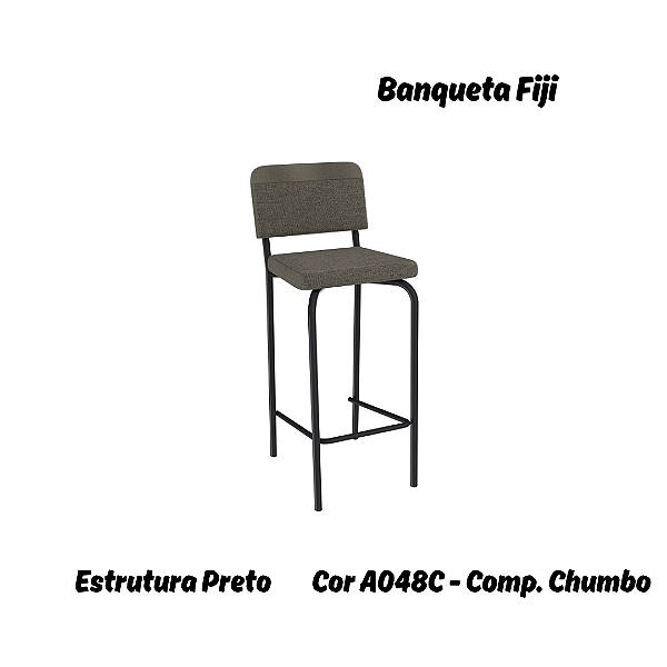 Banqueta Fiji - Ref. 1B712-PR - Estampa: A048C (Compose Chumbo) Preto - Kappesberg Crome