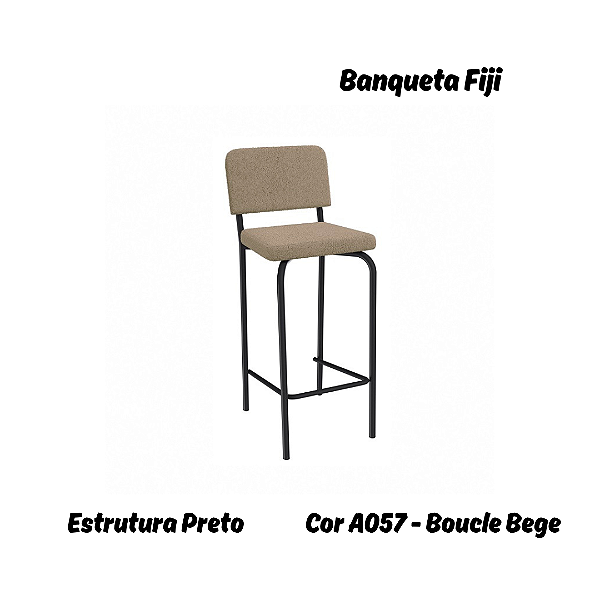 Banqueta Fiji - Ref. 1B712-PR - Estampa: A057 (Boucle Bege) Preto - Kappesberg Crome