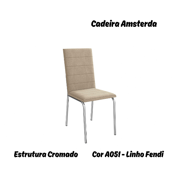 Par de Cadeiras Amsterdã - Ref. 2C091-CR - Estampa: A051 (Linho Fendi) Cromado - Kappesberg