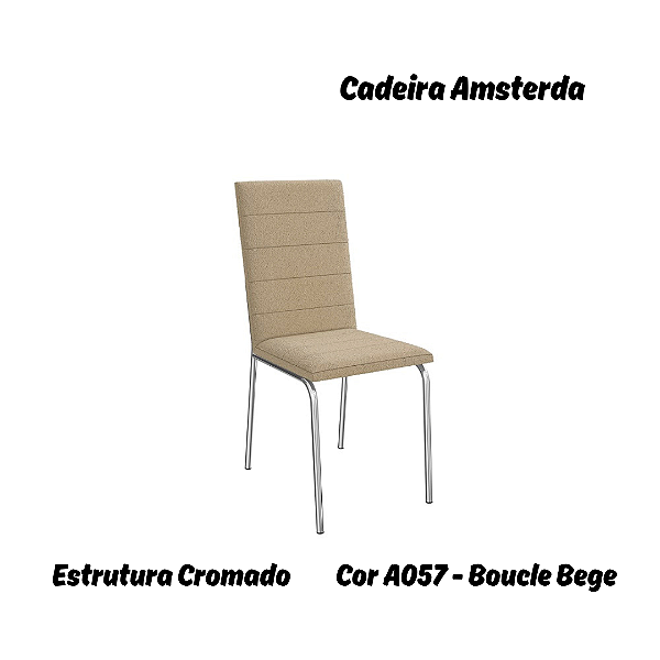 Par de Cadeiras Amsterdã - Ref. 2C091-CR - Estampa: A057 (Boucle Bege) Cromado - Kappesberg
