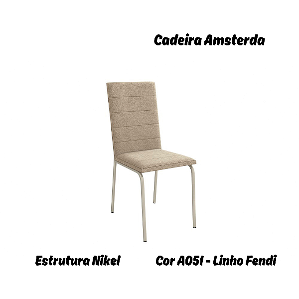 Par de Cadeiras Amsterdã - Ref. 2C091-NK - Estampa: A051 (Linho Fendi) Nikel - Kappesberg
