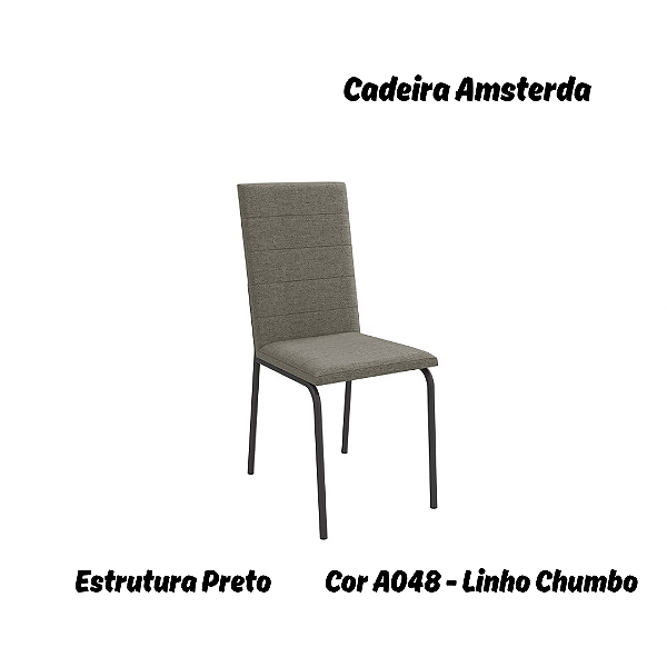 Par de Cadeiras Amsterdã - Ref. 2C091-PR - Estampa: A048 (Linho Chumbo) Preto - Kappesberg