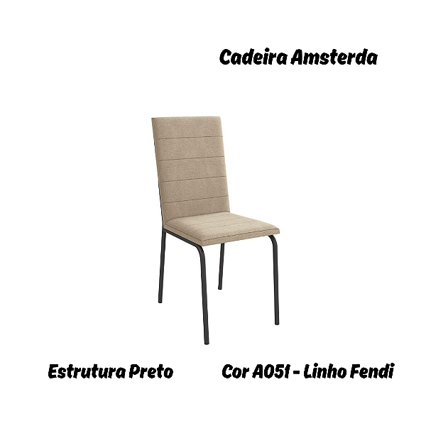 Par de Cadeiras Amsterdã - Ref. 2C091-PR - Estampa: A051 (Linho Fendi) Preto - Kappesberg