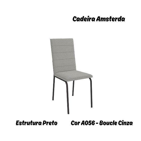 Par de Cadeiras Amsterdã - Ref. 2C091-PR - Estampa: A056 (Bouclé Cinza) Preto - Kappesberg