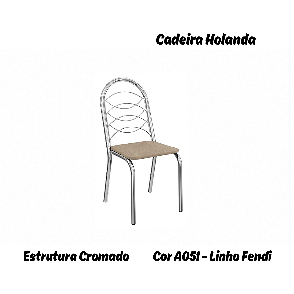 Par de Cadeiras Holanda - Ref. 2C009-CR - Estampa: A051 (Linho Fendi) Cromado - Kappesberg