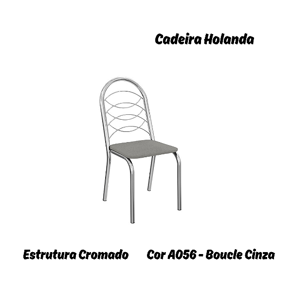 Par de Cadeiras Holanda - Ref. 2C009-CR - Estampa: A056 (Boucle Cinza) Cromado - Kappesberg