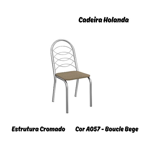 Par de Cadeiras Holanda - Ref. 2C009-CR - Estampa: A057 (Boucle Bege) Cromado - Kappesberg