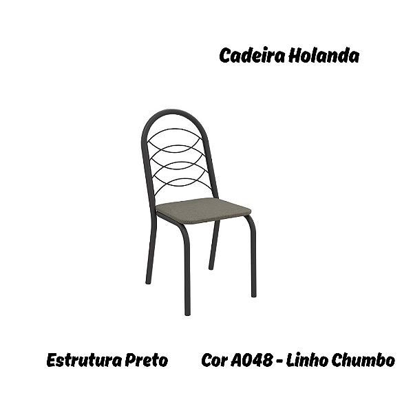 Par de Cadeiras Holanda - Ref. 2C009-PR - Estampa: A048 (Linho Chumbo) Preto - Kappesberg