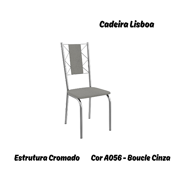 Par de Cadeiras Lisboa - Ref. 2C076-CR - Estampa: A056 (Boucle Cinza) Cromado - Kappesberg
