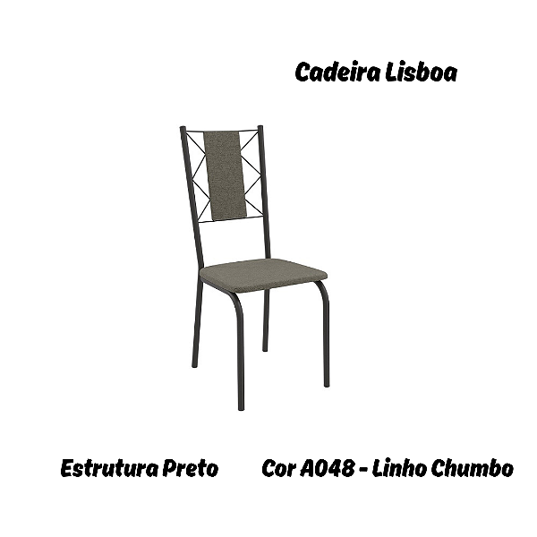 Par de Cadeiras Lisboa - Ref. 2C076-PR - Estampa: A048 (Linho Chumbo) Preto - Kappesberg