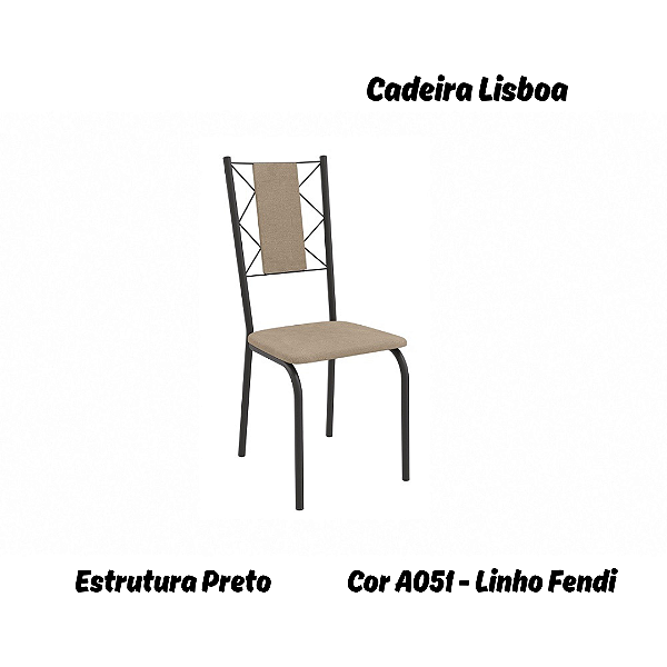 Par de Cadeiras Lisboa - Ref. 2C076-PR - Estampa: A051 (Linho Fendi) Preto - Kappesberg