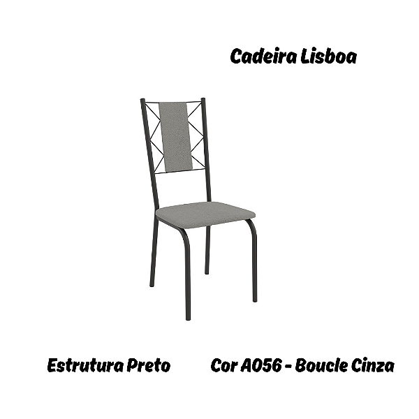 Par de Cadeiras Lisboa - Ref. 2C076-PR - Estampa: A056 (Bouclé Cinza) Preto - Kappesberg