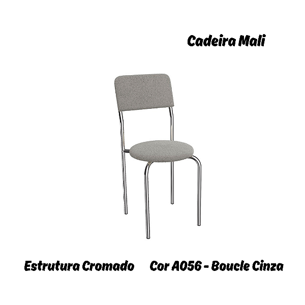 Par de Cadeiras Mali - Ref. 2C136-CR - Estampa: A056 (Bouclé Cinza) Cromado - Kappesberg