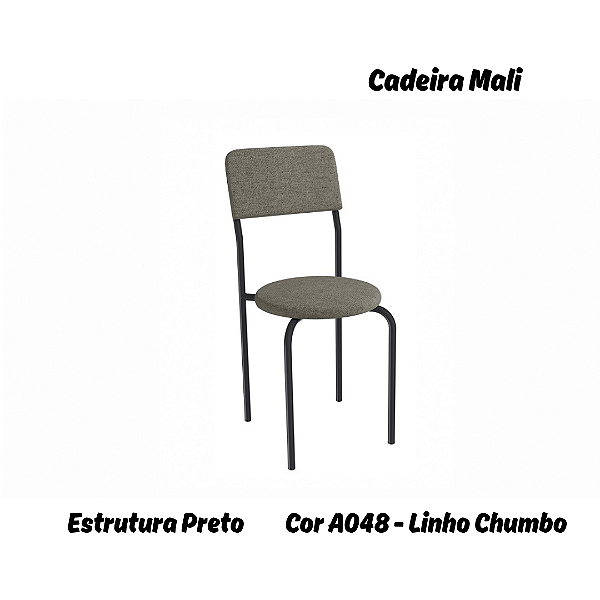 Par de Cadeiras Mali - Ref. 2C136-PR - Estampa: A048 (Linho Chumbo) Preto - Kappesberg