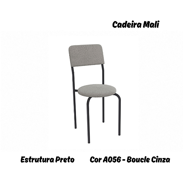 Par de Cadeiras Mali - Ref. 2C136-PR - Estampa: A056 (Bouclé Cinza) Preto - Kappesberg