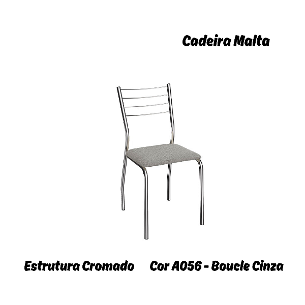 Par de Cadeiras Malta - Ref. 2C140-CR - Estampa: A056 (Bouclé Cinza) Cromado - Kappesberg